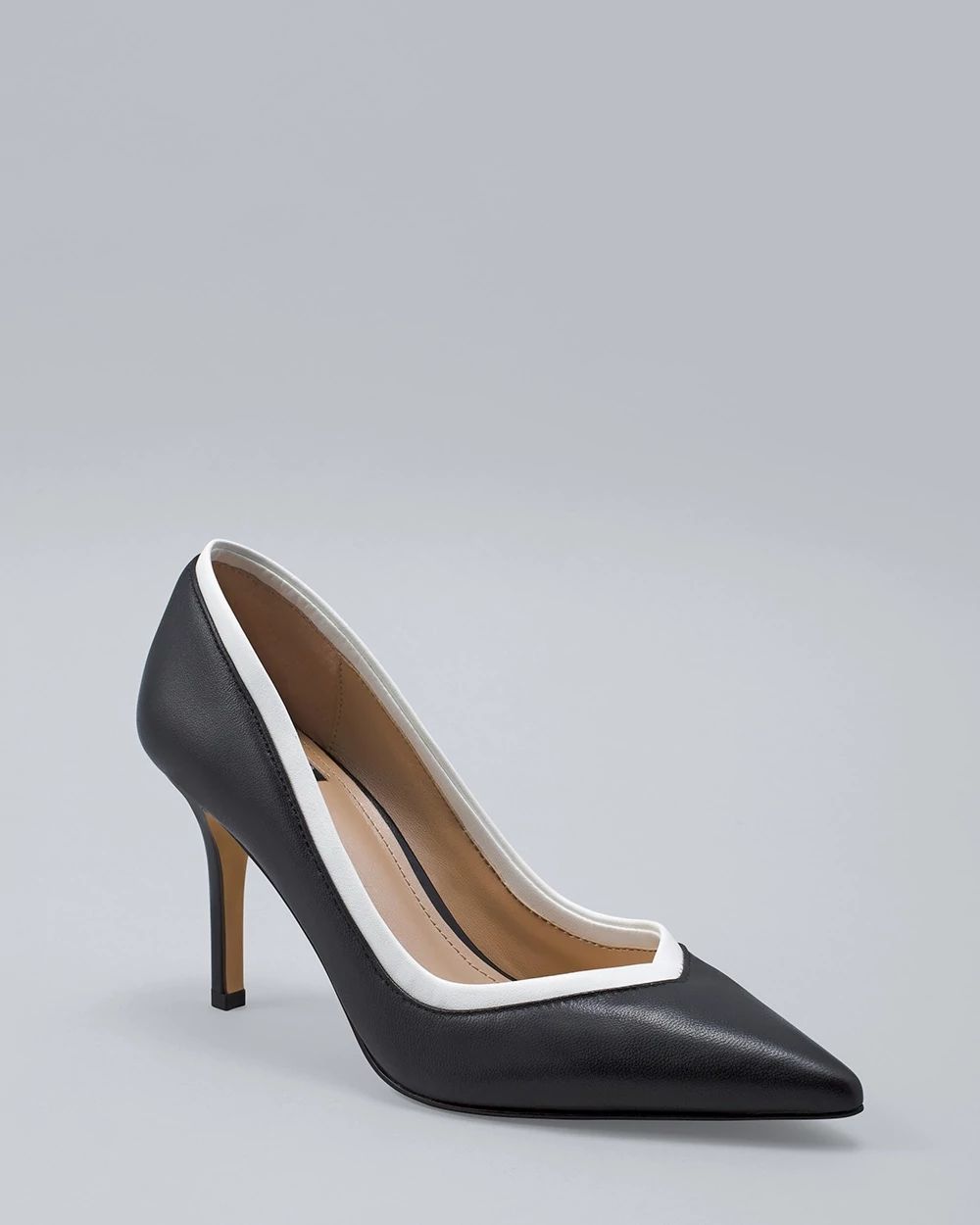 Black and white leather pumps online